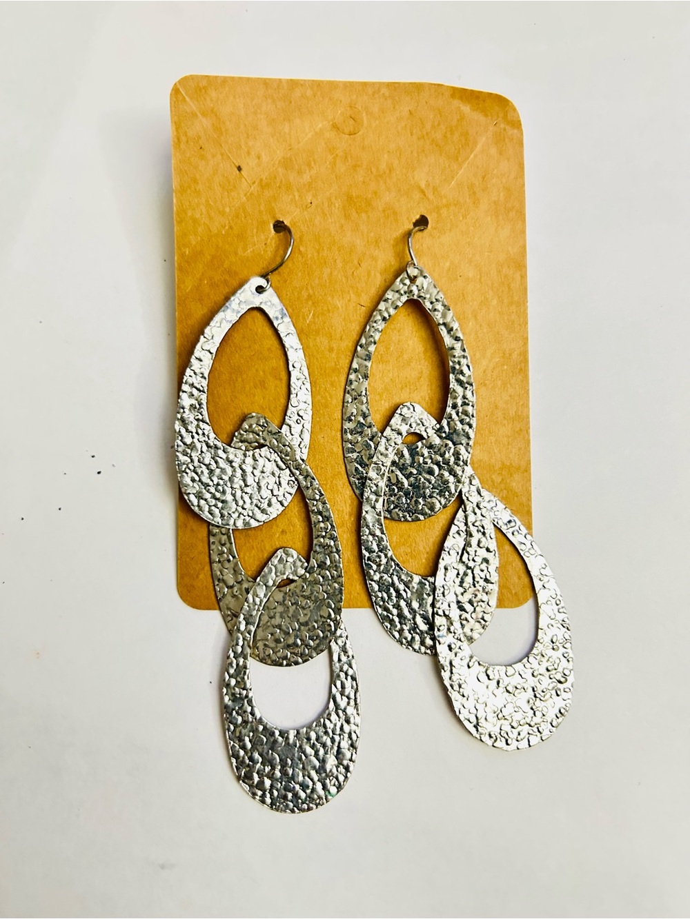 Dangle Silver Triple Oval Earrings